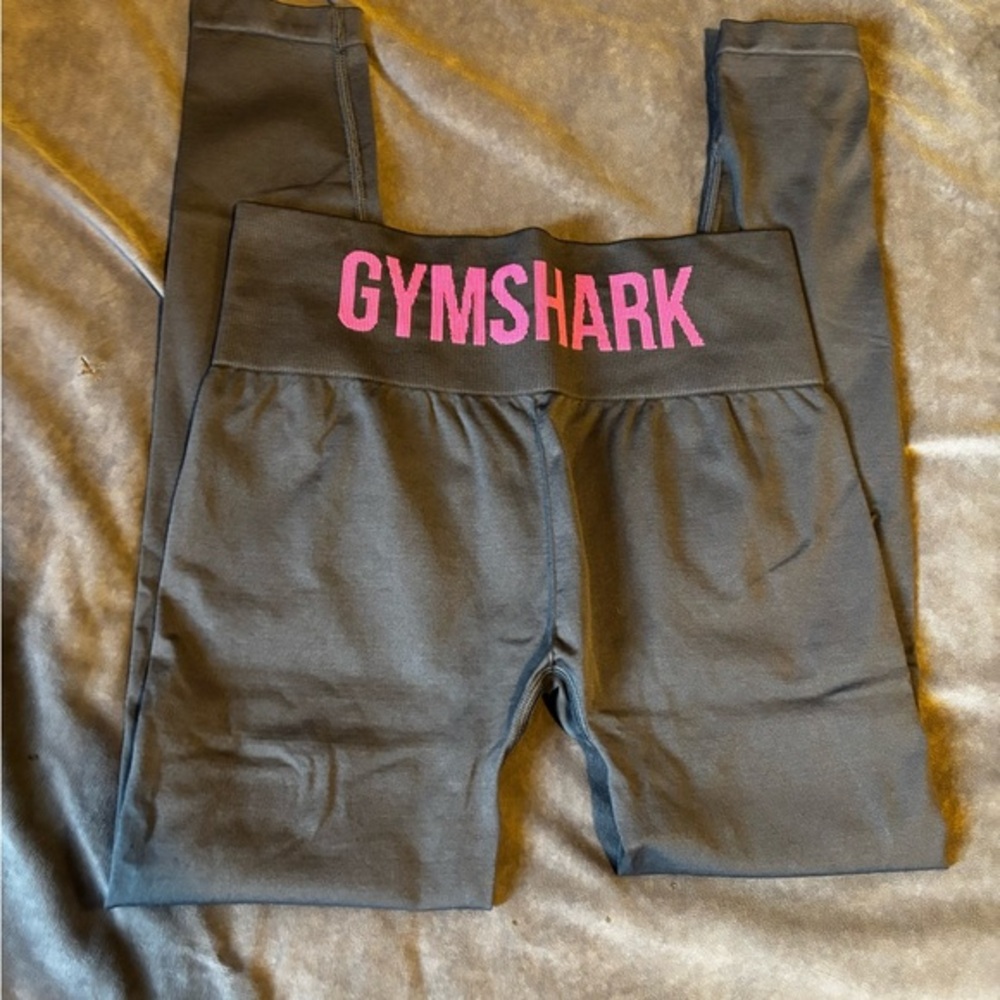 Gymshark Charcoal Leggings with Vibrant Pink Logo